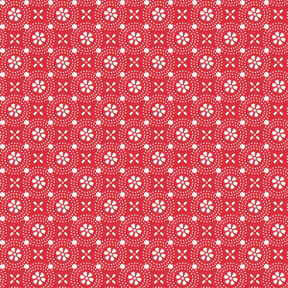 Pattern Stylized Florals: A sharp, geometric rendering of stylized blossoms from The Sippin' on Sunshine collection by Kimberbell for Maywood Studio celebrates summer with playful picnic and warm-weather motifs. This collection features bright citrus slices, refreshing drinks, gingham checks, and ditsy florals across a vibrant palette of sky blue, lemon yellow, pink, and red.