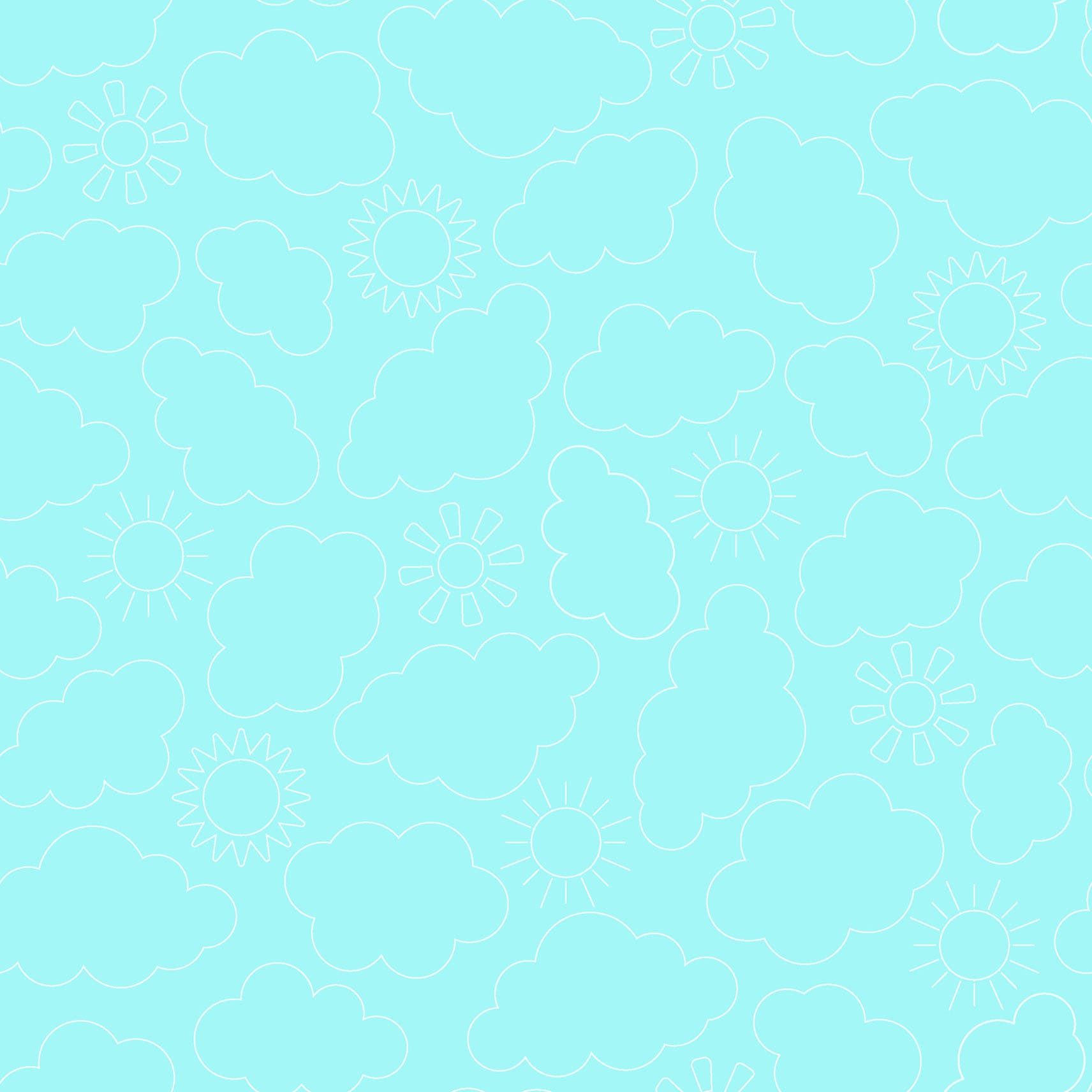 Pattern Sunny Skies: A bright, airy print with whimsical designs of blooming flowers and sunshine, available in aqua blue and yellow from The Sippin' on Sunshine collection by Kimberbell for Maywood Studio celebrates summer with playful picnic and warm-weather motifs. This collection features bright citrus slices, refreshing drinks, gingham checks, and ditsy florals across a vibrant palette of sky blue, lemon yellow, pink, and red.