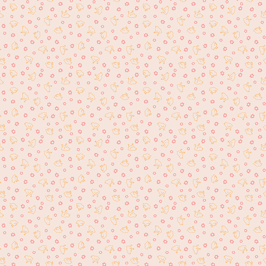 Pattern baby Chicks Coral from The Farmer’s Daughter collection, designed by Lori Holt of Bee in My Bonnet for Riley Blake Designs, is a nostalgic and charming celebration of rural farm life. Inspired by Lori Holt’s family heritage, this 100% premium cotton collection evokes memories of simple times with a vibrant, vintage-inspired aesthetic