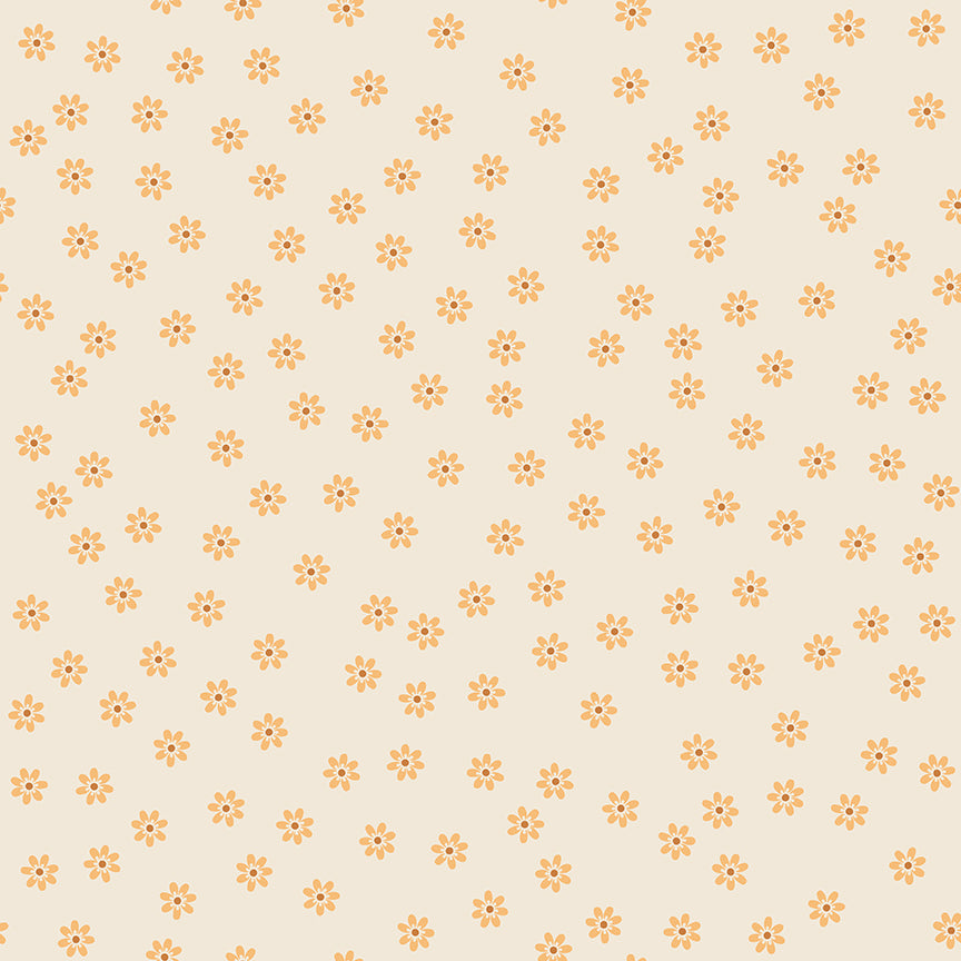 Pattern from the Denim &  Daisy collection by Lori Holt of Bee in my Bonnet for Riley Blake Designs. The collection pairs classic denim blues with cheerful daisy yellows, warm mustard golds and soft creamy / white backgrounds. It blends vintage-inspired ditsy florals, geometric prints, checks, and true woven denim yardage.