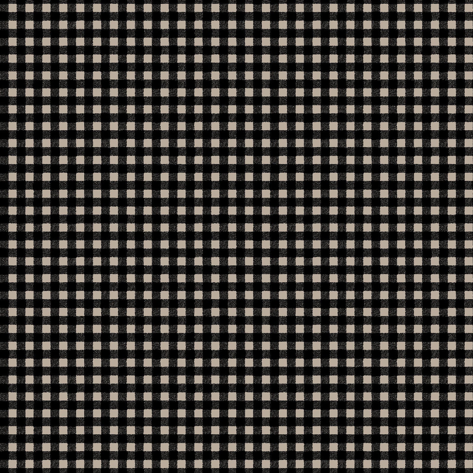 Pattern from the Pumpkin Grove fabric Collection Classic Gingham: A timeless rustic plaid coordinate. Backgrounds: Available in Black, Orange, and Cream.  The Collection by Maywood Studio is a rustic, farmhouse-inspired Halloween line featuring sophisticated seasonal palette and includes22 patterns characterized by textured backgrounds and classic spooky motifs