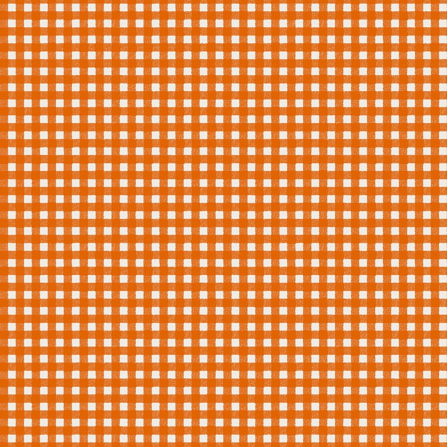 Pattern from the Pumpkin Grove fabric Collection Classic Gingham: A timeless rustic plaid coordinate. Backgrounds: Available in Black, Orange, and Cream.  The Collection by Maywood Studio is a rustic, farmhouse-inspired Halloween line featuring sophisticated seasonal palette and includes22 patterns characterized by textured backgrounds and classic spooky motifs