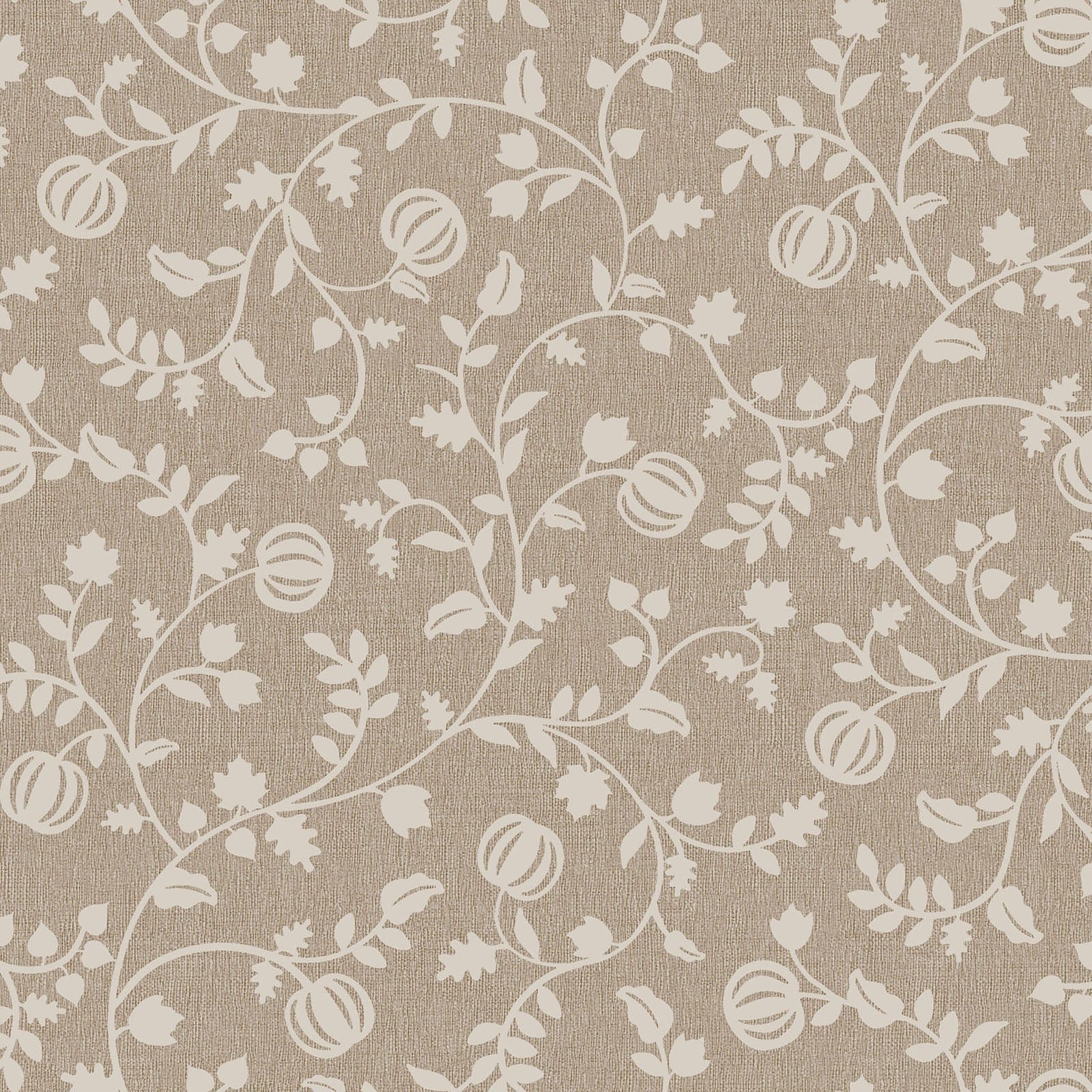 Pattern from the Pumpkin Grove fabric Collection Pumpkin Vine: Twisting vines and leaves intertwining with growing pumpkins. Backgrounds: Available in dark Greige and Orange. The Collection by Maywood Studio is a rustic, farmhouse-inspired Halloween line featuring sophisticated seasonal palette and includes22 patterns characterized by textured backgrounds and classic spooky motifs