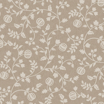 Pattern from the Pumpkin Grove fabric Collection Pumpkin Vine: Twisting vines and leaves intertwining with growing pumpkins. Backgrounds: Available in dark Greige and Orange. The Collection by Maywood Studio is a rustic, farmhouse-inspired Halloween line featuring sophisticated seasonal palette and includes22 patterns characterized by textured backgrounds and classic spooky motifs