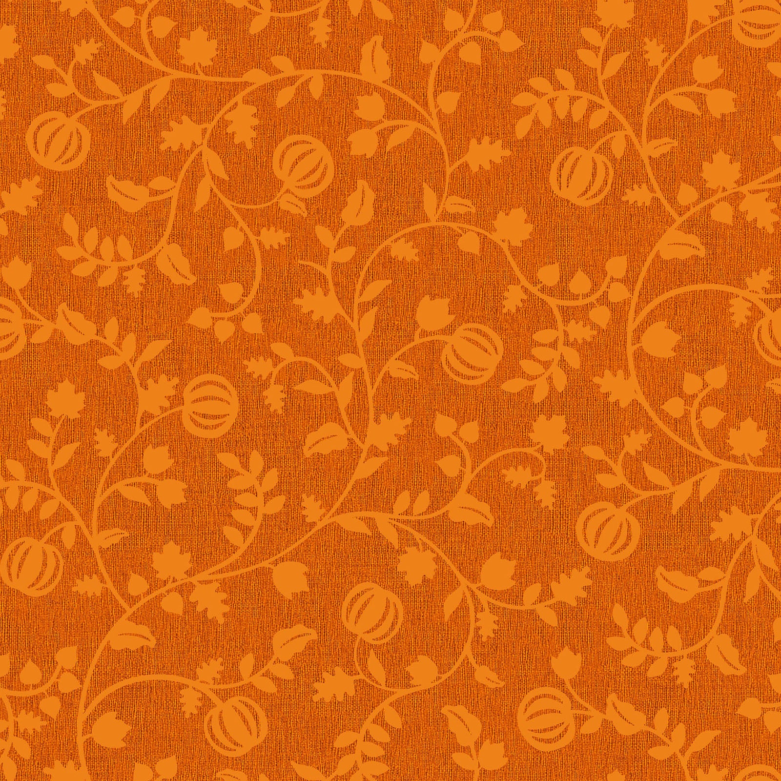 Pattern from the Pumpkin Grove fabric Collection Pumpkin Vine: Twisting vines and leaves intertwining with growing pumpkins. Backgrounds: Available in dark Greige and Orange. The Collection by Maywood Studio is a rustic, farmhouse-inspired Halloween line featuring sophisticated seasonal palette and includes22 patterns characterized by textured backgrounds and classic spooky motifs