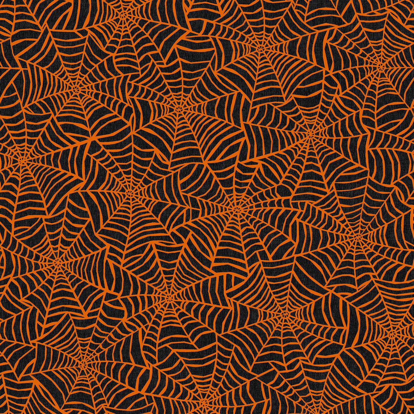 Pattern from the Pumpkin Grove fabric Collection Spider Webs: An allover tossed spider web texture. Backgrounds: Available in Black, Orange, and Cream.. The Collection by Maywood Studio is a rustic, farmhouse-inspired Halloween line featuring sophisticated seasonal palette and includes22 patterns characterized by textured backgrounds and classic spooky motifs