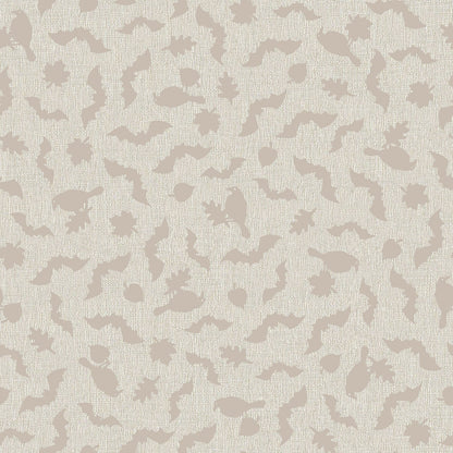 Pattern from the Pumpkin Grove fabric Collection Tonal Bats & Ravens: Scattered jet black ravens, leaves, and bats floating over a heavily textured backdrop. Backgrounds: Available in Warm Gray, Cream, and Tan/Greige. The Collection by Maywood Studio is a rustic, farmhouse-inspired Halloween line featuring sophisticated seasonal palette and includes22 patterns characterized by textured backgrounds and classic spooky motifs