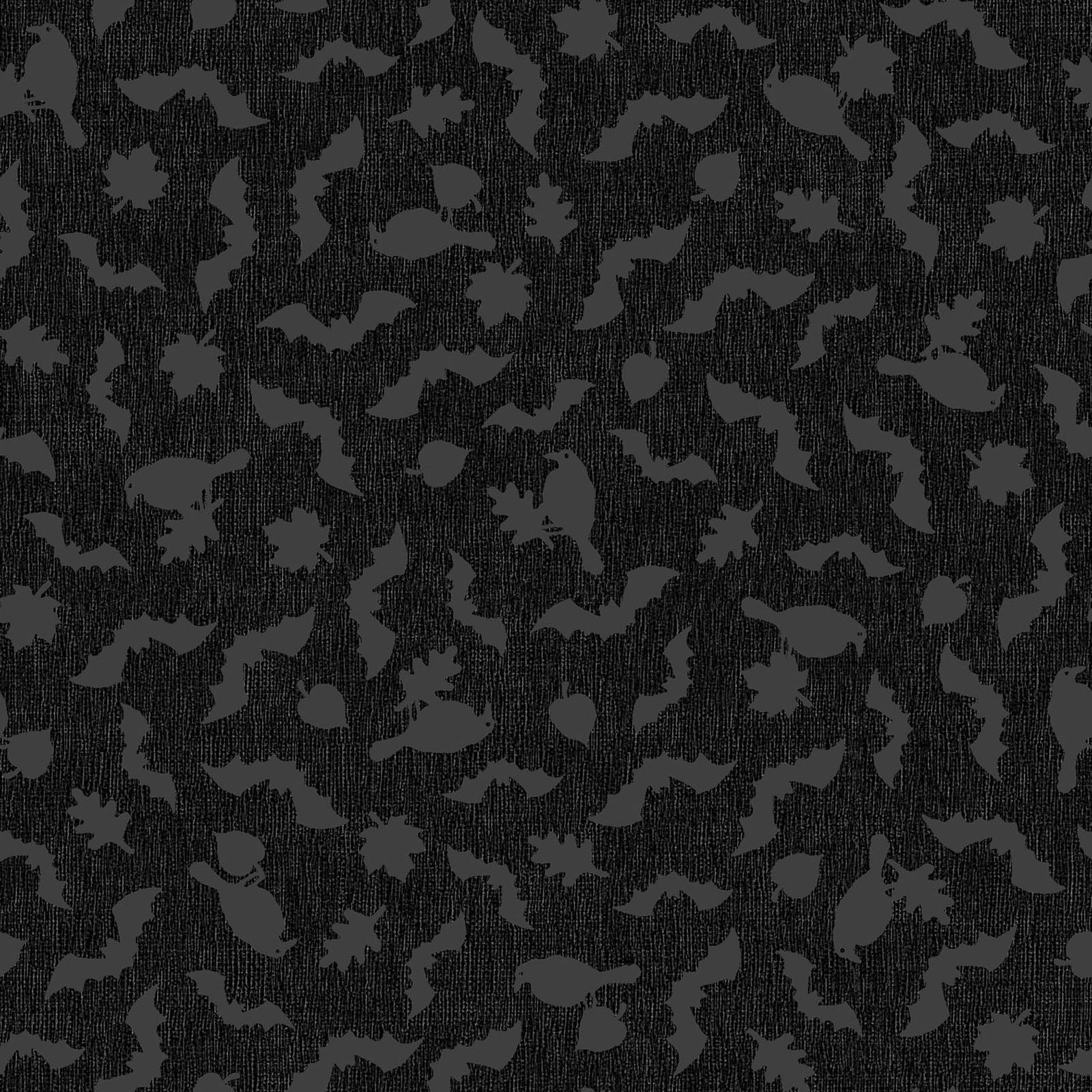 Pattern from the Pumpkin Grove fabric Collection Tonal Bats & Ravens: Scattered jet black ravens, leaves, and bats floating over a heavily textured backdrop. Backgrounds: Available in Warm Gray, Cream, and Tan/Greige. The Collection by Maywood Studio is a rustic, farmhouse-inspired Halloween line featuring sophisticated seasonal palette and includes22 patterns characterized by textured backgrounds and classic spooky motifs