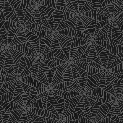 Pattern from the Pumpkin Grove fabric Collection Spider Webs: An allover tossed spider web texture. Backgrounds: Available in Black, Orange, and Cream.. The Collection by Maywood Studio is a rustic, farmhouse-inspired Halloween line featuring sophisticated seasonal palette and includes22 patterns characterized by textured backgrounds and classic spooky motifs