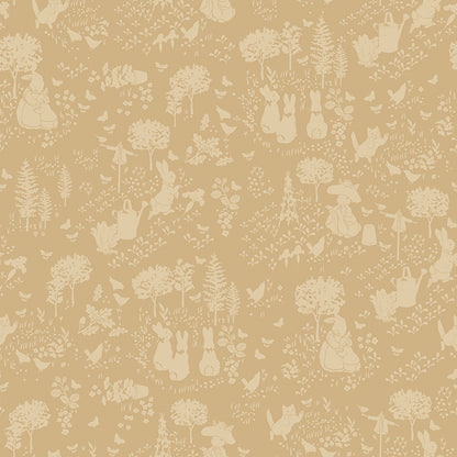 Pattern garden tan from the The Peter Rabbit™ & Benjamin Bunny™ collection for Riley Blake Designs. This print features a floral lattice with Peter Rabbit, Benjamin Bunny, and friends. Official licensed product. BEATRIX POTTER™. 