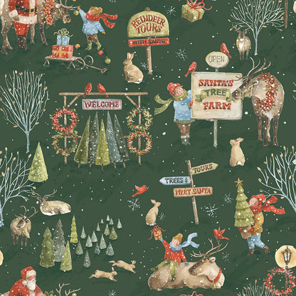 Pattern main forest from the Santa's Tree Farm collection by Lisa Audit for Riley Blake Designs.