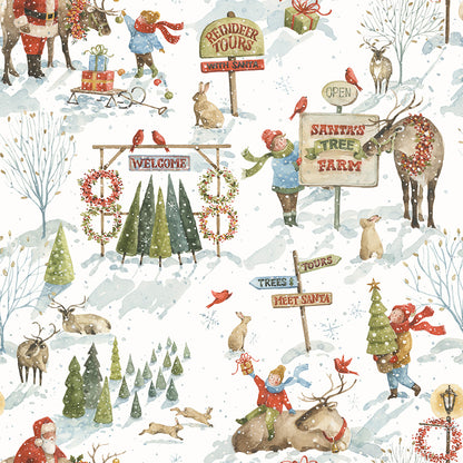 Pattern main white from the Santa's Tree Farm collection by Lisa Audit for Riley Blake Designs.
