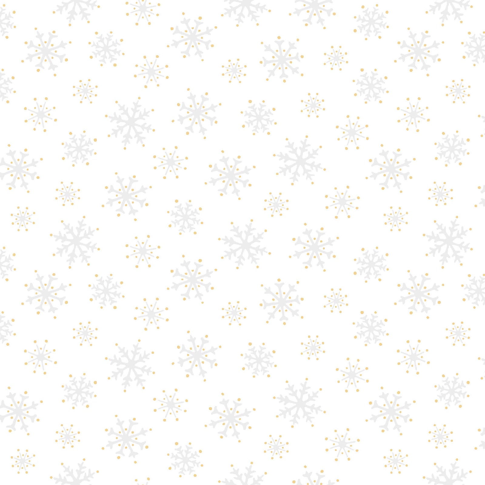 Pattern Snowflakes: A dense, elegant pattern of varying sizes of delicate snowflakes, embellished with shimmering metallic silver and gold, Background Colors: Featured prominently on Holly Green, berry Red, and Snow White  from The Merry Mix collection by Maywood Studio featuring a classic Christmas color palette of snow white, berry red, and holly green. It is characterized by nostalgic holiday motifs, prancing reindeer, and florals, all elevated with shimmering metallic gold and silver accent