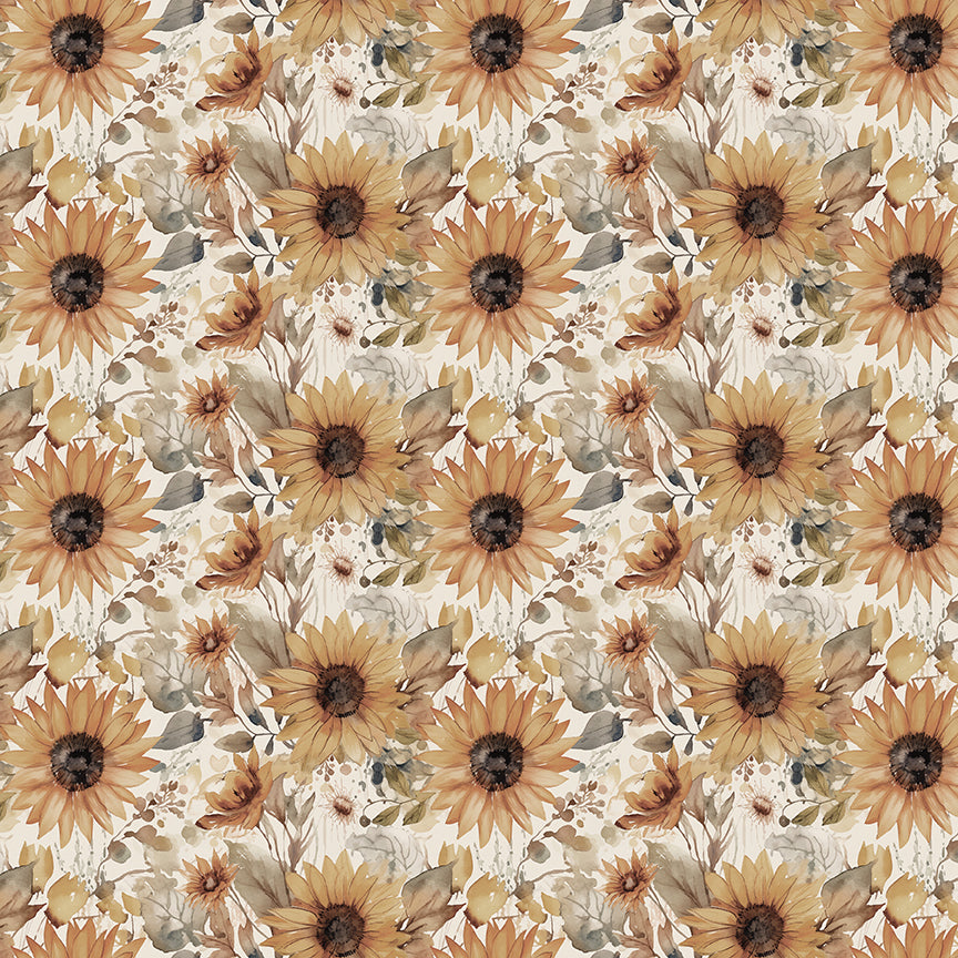 Pattern sunflowers cream  from the Evening on the prairie collection for riley blake designs