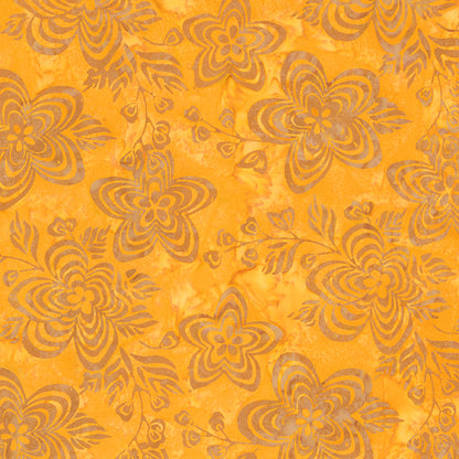 Pattern sunny boy from The Expressions Batiks - Ink & Nectar collection by Riley Blake Designs features authentic hand-dyed fabrics with double tjap designs. Known for their sophisticated texture, these cotton and rayon prints incorporate small pops of color over diverse background shades. These patterns frequently combine overlapping organic motifs like florals, leaves, and abstract line work onto these base colors.