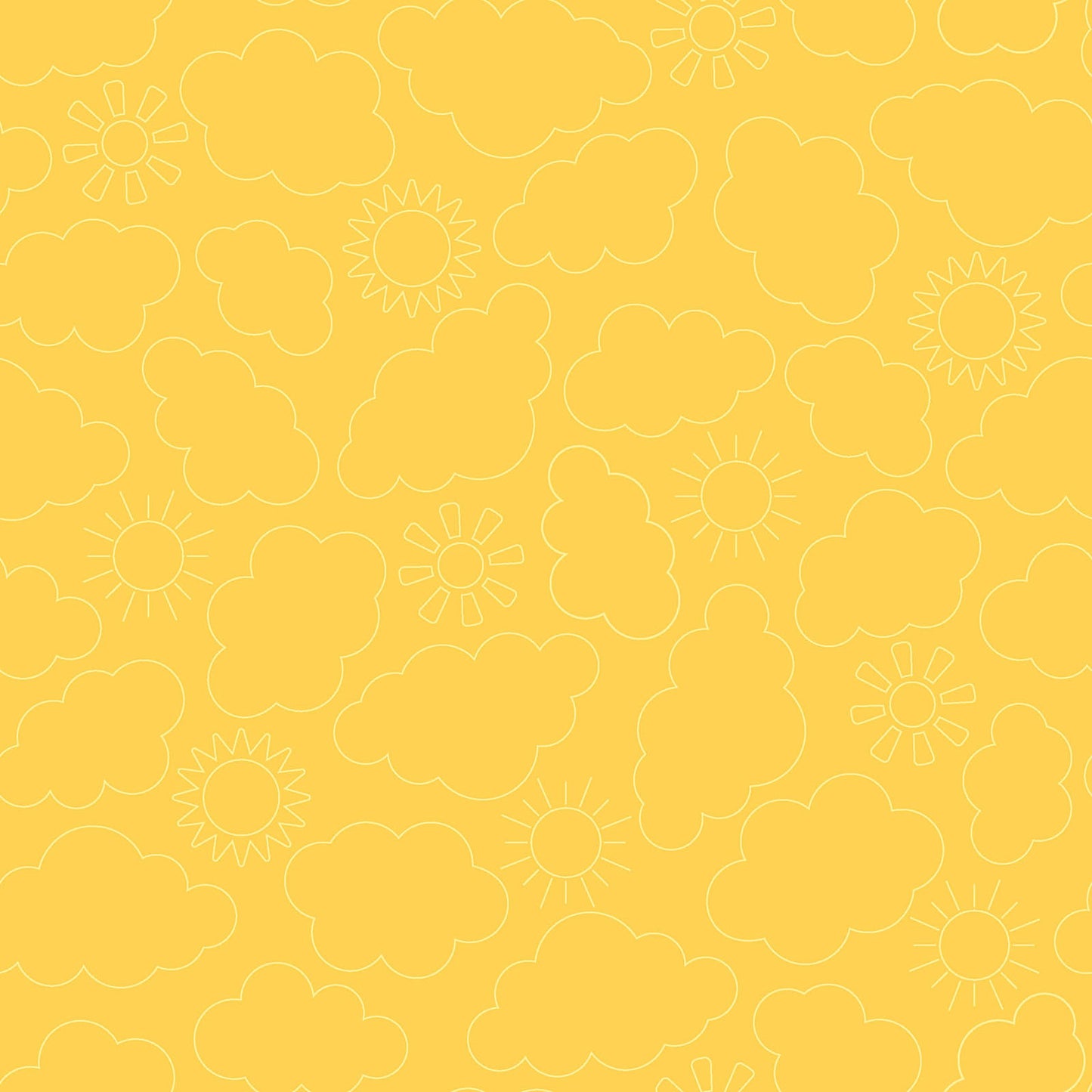 Pattern Sunny Skies: A bright, airy print with whimsical designs of blooming flowers and sunshine, available in aqua blue and yellow from The Sippin' on Sunshine collection by Kimberbell for Maywood Studio celebrates summer with playful picnic and warm-weather motifs. This collection features bright citrus slices, refreshing drinks, gingham checks, and ditsy florals across a vibrant palette of sky blue, lemon yellow, pink, and red.