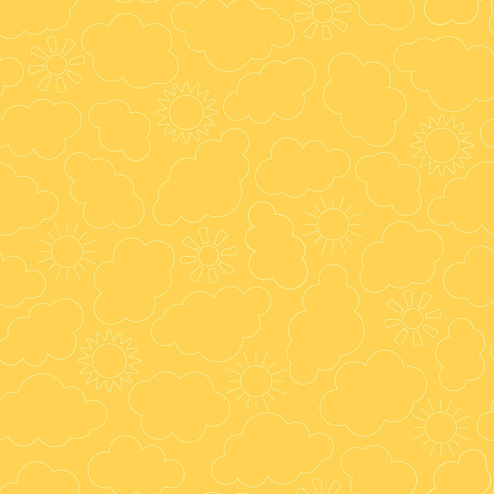 Pattern Sunny Skies: A bright, airy print with whimsical designs of blooming flowers and sunshine, available in aqua blue and yellow from The Sippin' on Sunshine collection by Kimberbell for Maywood Studio celebrates summer with playful picnic and warm-weather motifs. This collection features bright citrus slices, refreshing drinks, gingham checks, and ditsy florals across a vibrant palette of sky blue, lemon yellow, pink, and red.