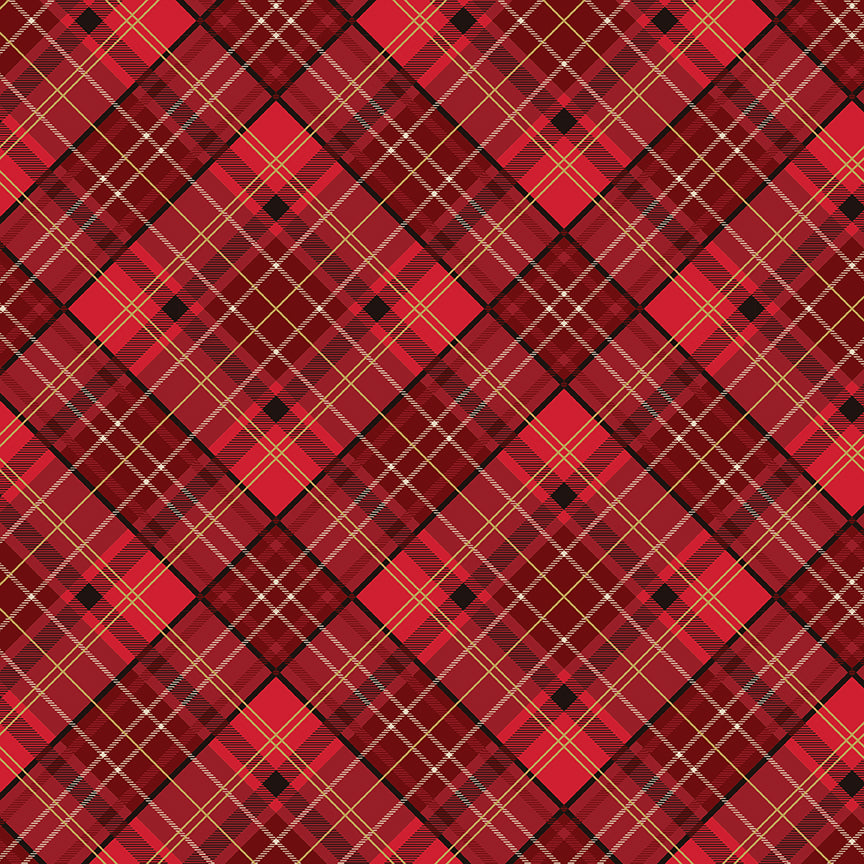 Patterns Plaid Red Green and Multi Foils from the Poinsettias at Christmas collection, designed by Jennifer Bosworth for Riley Blake Designs, is a gorgeous holiday fabric line. It blends traditional Christmas motifs with elegant, shimmering gold metallic foil accents. The 100% cotton fabrics are perfect for heirloom-style holiday quilts, tree skirts, stockings, table runners and so much more.