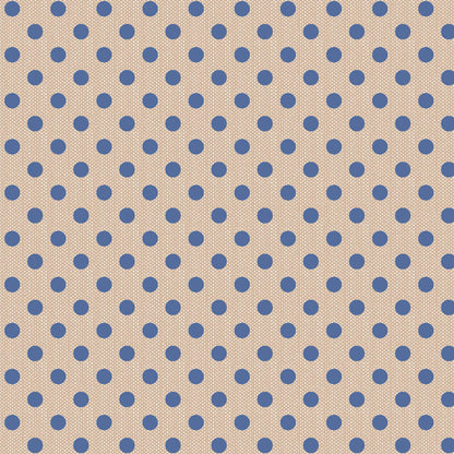 Pattern Woven Polkadot Blue (160071/1.5.9): A woven fabric featuring a small, subtle polka dot pattern from The Tilda "Creating Memories" Summer & Ocean Blues collection is designed by Tone Finnanger, featuring a curated selection of 16 fabrics (a mix of prints and wovens) inspired by the sea and summer days. The collection emphasizes blues, white, and hints of ginger/saffron, characterized by small-scale designs like ditsy flowers, stripes, and dots.