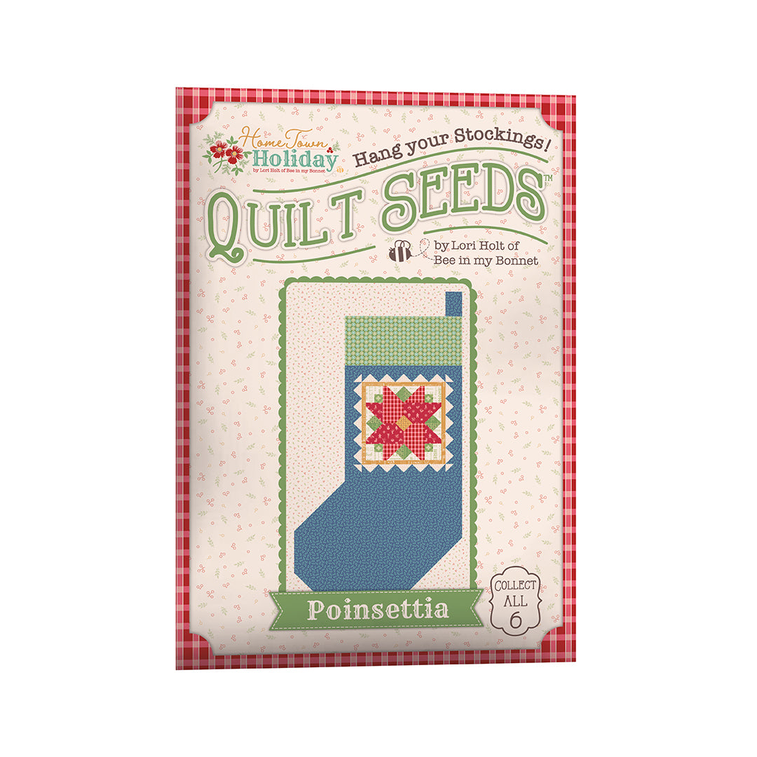 The Home Town Holiday Quilt Seeds™ Patterns by Lori Holt of Bee in my Bonnet is a pattern series for 6 different stocking quilt blocks. Each seed packet has instructions to make 1 block – all you have to do is add fabric. A paper pattern is included in each packet. No templates are required. Each block finishes at 22" x 40" and uses traditional piecing techniques.  Tutorial available You Tube Lori Holt  the Home Town Holiday Quilt Seeds™   Seed packet size is approximately 6 1/2" x 9 1/2".