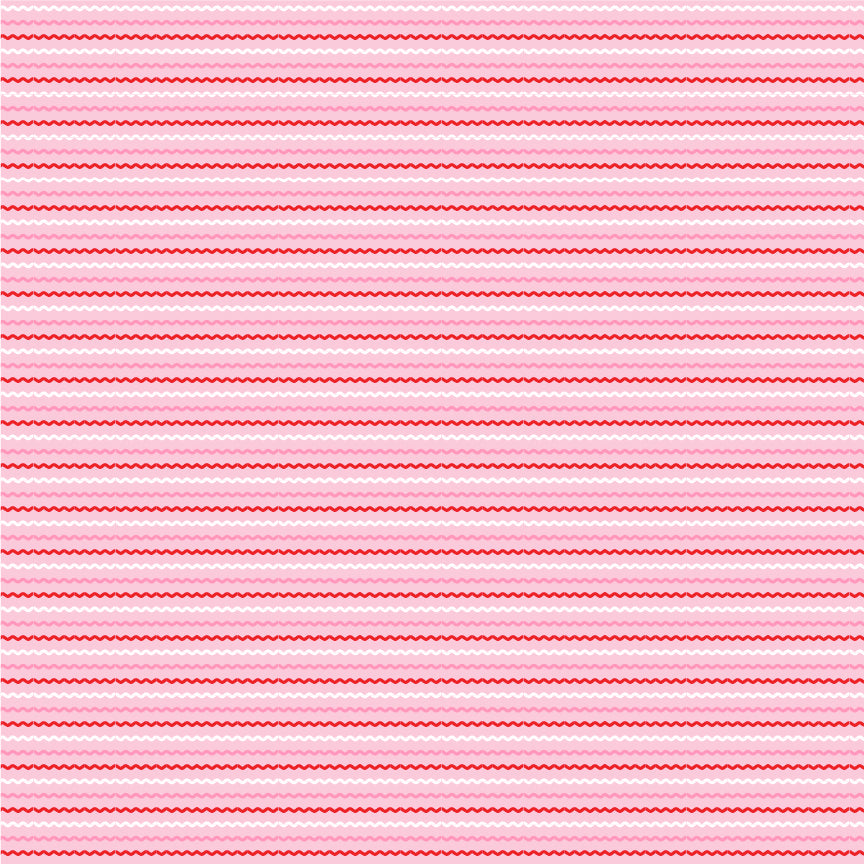 fabric pattern Ric Rac: A playful, zigzag stripe resembling classic ric-rac trim. Available in White, Red, and Aqua colorways  from the The Smitten Chicken collection by Lori Woods for Poppie Cotton is a cheerful, countryside-inspired fabric line. It features a lively color palette of red, pink, aqua, and white. It is ideal for quilts, kitchen projects, tea towels, and aprons