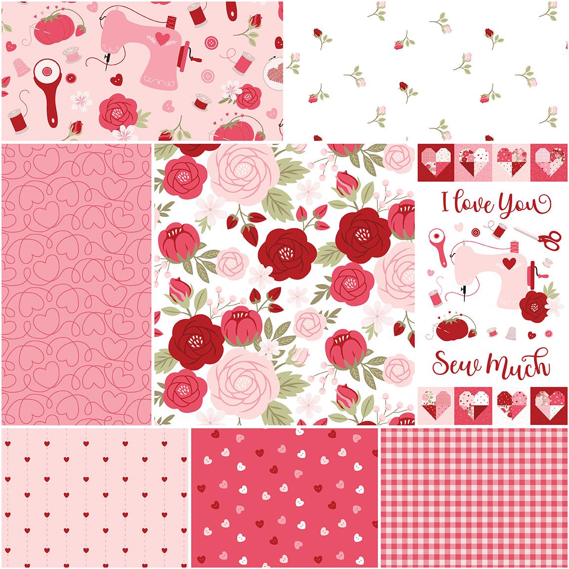 Designed by Dani Mogstad for Riley Blake Designs, the Sew in Love fabric collection is a romantic, sewing-themed line filled with whimsical motifs, vintage floral elements, and classic quilting patterns. Its warm, nostalgic palette features Blush, Pink, Rose, Red, and White