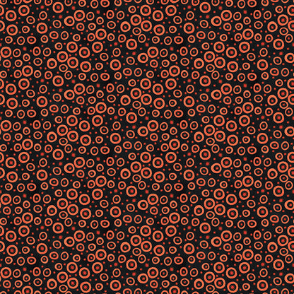 Fabric pattern Spooky Polka Dots (Black, Gray, Rusty Oak): A coordinating small-scale dot print  from The Spooky fabric collection by Teresa Kogut for Riley Blake Designs  is a whimsical, folk-art-inspired Halloween line featuring ghosts, cats, pumpkins, and a haunted aesthetic in a palette of tombstone gray, rusty oak, green, black, and orange.
