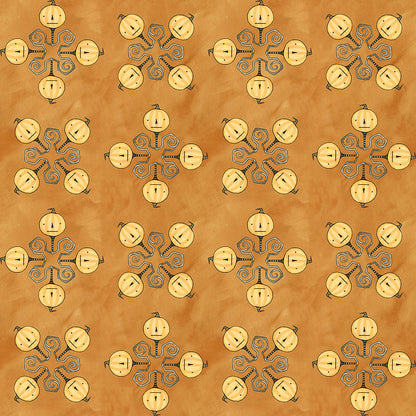 Fabric pattern Spooky Jacks Orange: Classic Jack-o'-lantern faces from The Spooky fabric collection by Teresa Kogut for Riley Blake Designs  is a whimsical, folk-art-inspired Halloween line featuring ghosts, cats, pumpkins, and a haunted aesthetic in a palette of tombstone gray, rusty oak, green, black, and orange.