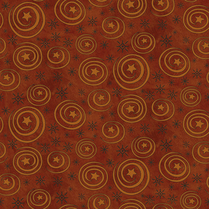 Fabric pattern Spooky Stars and Swirls (Black, Rusty Oak, Tombstone): A textured, conversational print featuring tiny stars and hand-drawn swirls from The Spooky fabric collection by Teresa Kogut for Riley Blake Designs  is a whimsical, folk-art-inspired Halloween line featuring ghosts, cats, pumpkins, and a haunted aesthetic in a palette of tombstone gray, rusty oak, green, black, and orange.
