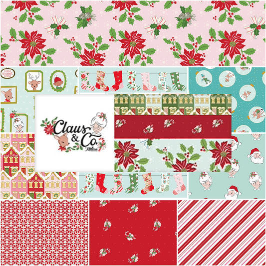 The Claus & Co. collection by Melissa Mortenson for Riley Blake Designs captures the nostalgic magic of an imagined North Pole. This festive line features whimsical houses, vintage ornaments, poinsettias, and candy canes in a charming storybook color palette.