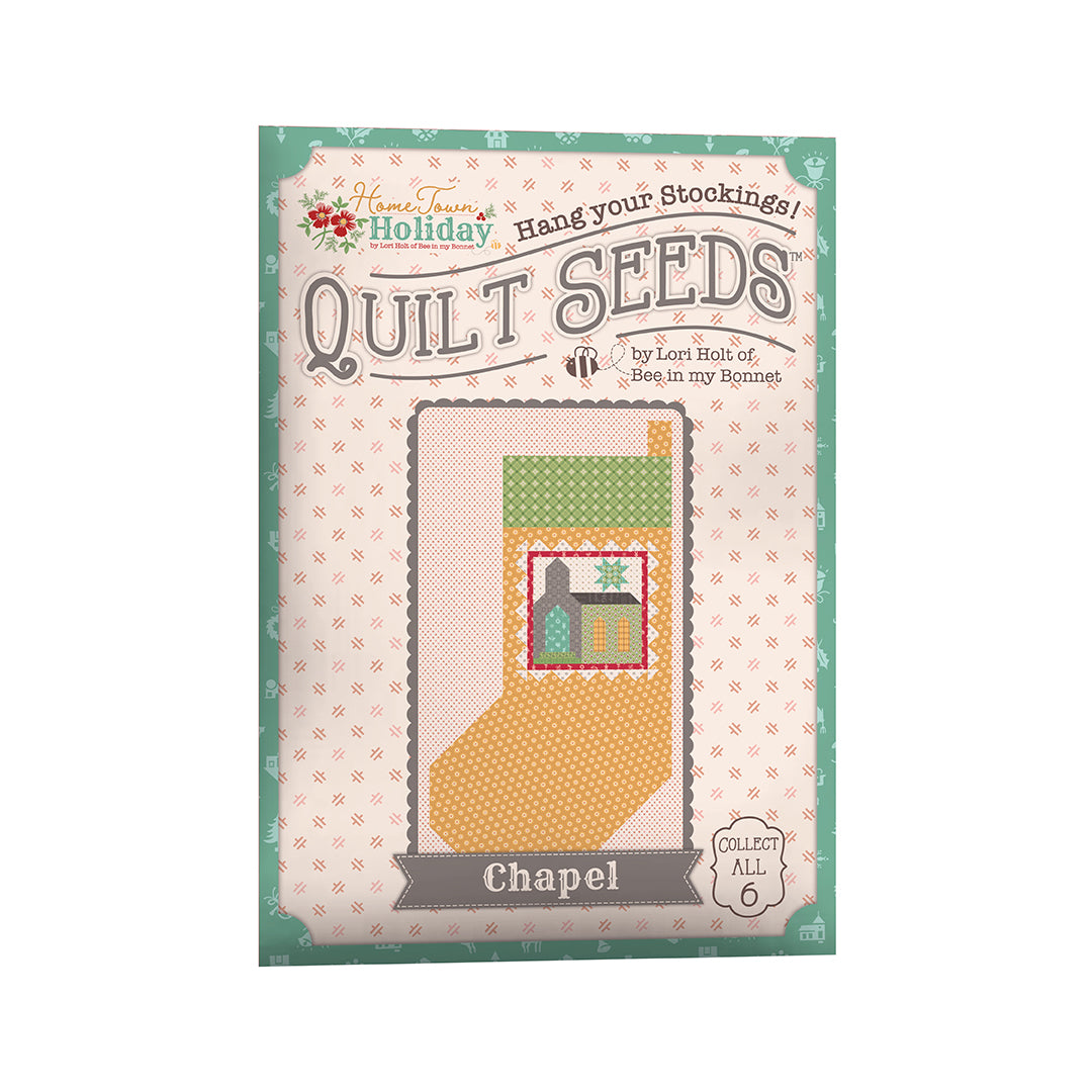 The Home Town Holiday Quilt Seeds™ Patterns by Lori Holt of Bee in my Bonnet is a pattern series for 6 different stocking quilt blocks. Each seed packet has instructions to make 1 block – all you have to do is add fabric. A paper pattern is included in each packet. No templates are required. Each block finishes at 22" x 40" and uses traditional piecing techniques.  Tutorial available You Tube Lori Holt  the Home Town Holiday Quilt Seeds™   Seed packet size is approximately 6 1/2" x 9 1/2".
