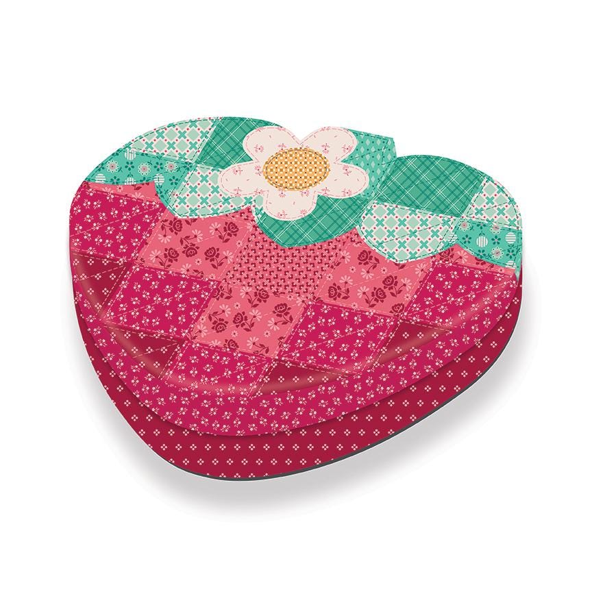 The Strawberry Crush Sew Along Quilt Kit includes the Strawberry Crush Sew Simple Shapes™ and fabric for quilt top and binding. Backing not included. Fabric featured is Berry & Sage by Lori Holt of Bee in my Bonnet. Pattern is also by Lori Holt. Finished size is 66 1/2" x 73 1/2". 
Kit comes in a strawberry-shaped box. Box size is approximately 13 1/2" x 11 3/4" x 3 1/4". 

The Sew Along Guide is included in the  kit but you can also go to Lori Holt's blog A Bee in my Bonnet.