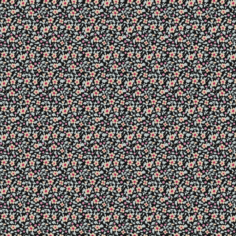 Pattern Charcoal from the  beloved Brie Basics collection by Tilda Fabrics the line features a delightful, small-scale micro-floral print with a distinctive Scandinavian and vintage aesthetic. Originating from Tilda's Creating Memories and Something Blue seasonal ranges, collection is 16 delicate, solid-like blenders. The collection features the identical ditsy floral pattern in 16 colorways, with the main design being tiny, sketched floral blooms scattered across various background colors.
