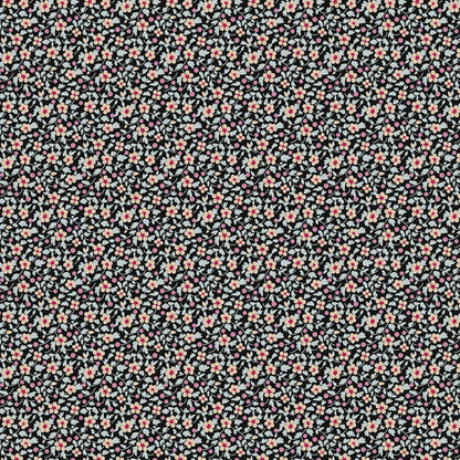 Pattern Charcoal from the  beloved Brie Basics collection by Tilda Fabrics the line features a delightful, small-scale micro-floral print with a distinctive Scandinavian and vintage aesthetic. Originating from Tilda's Creating Memories and Something Blue seasonal ranges, collection is 16 delicate, solid-like blenders. The collection features the identical ditsy floral pattern in 16 colorways, with the main design being tiny, sketched floral blooms scattered across various background colors.