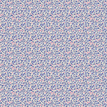 Pattern Iris from the  beloved Brie Basics collection by Tilda Fabrics the line features a delightful, small-scale micro-floral print with a distinctive Scandinavian and vintage aesthetic. Originating from Tilda's Creating Memories and Something Blue seasonal ranges, collection is 16 delicate, solid-like blenders. The collection features the identical ditsy floral pattern in 16 colorways, with the main design being tiny, sketched floral blooms scattered across various background colors.