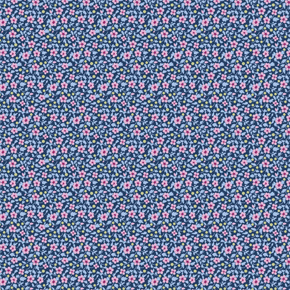 Pattern Denim from the  beloved Brie Basics collection by Tilda Fabrics the line features a delightful, small-scale micro-floral print with a distinctive Scandinavian and vintage aesthetic. Originating from Tilda's Creating Memories and Something Blue seasonal ranges, collection is 16 delicate, solid-like blenders. The collection features the identical ditsy floral pattern in 16 colorways, with the main design being tiny, sketched floral blooms scattered across various background colors.