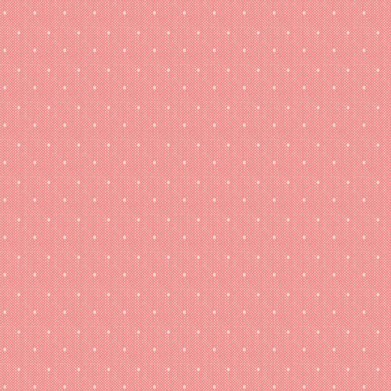 The Tilda Creating Memories Spring collection features this Tinydot Pink pattern which is  a dusty pink woven fabric with delicate white dots. This 100% cotton fabric is part of a "Seasonal Basics" line intended for vintage-style quilting, softies, and heirloom projects. 