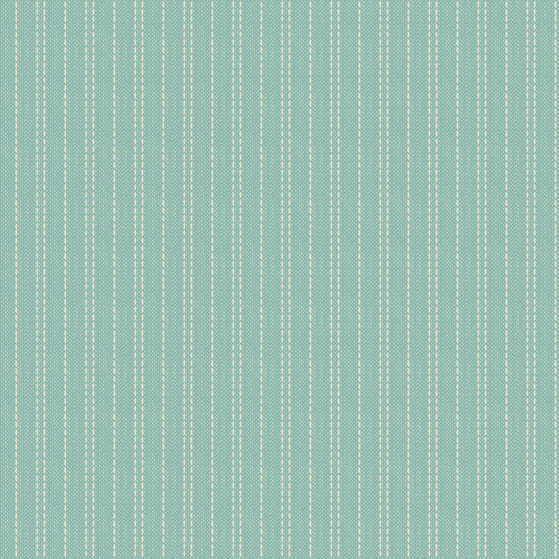 The Seamstripe in Teal is a 100% cotton woven fabric from the Spring and Easter Pastels colorway of Tilda’s Creating Memories Spring collection featuring white stitched-style stripes on a teal background. 