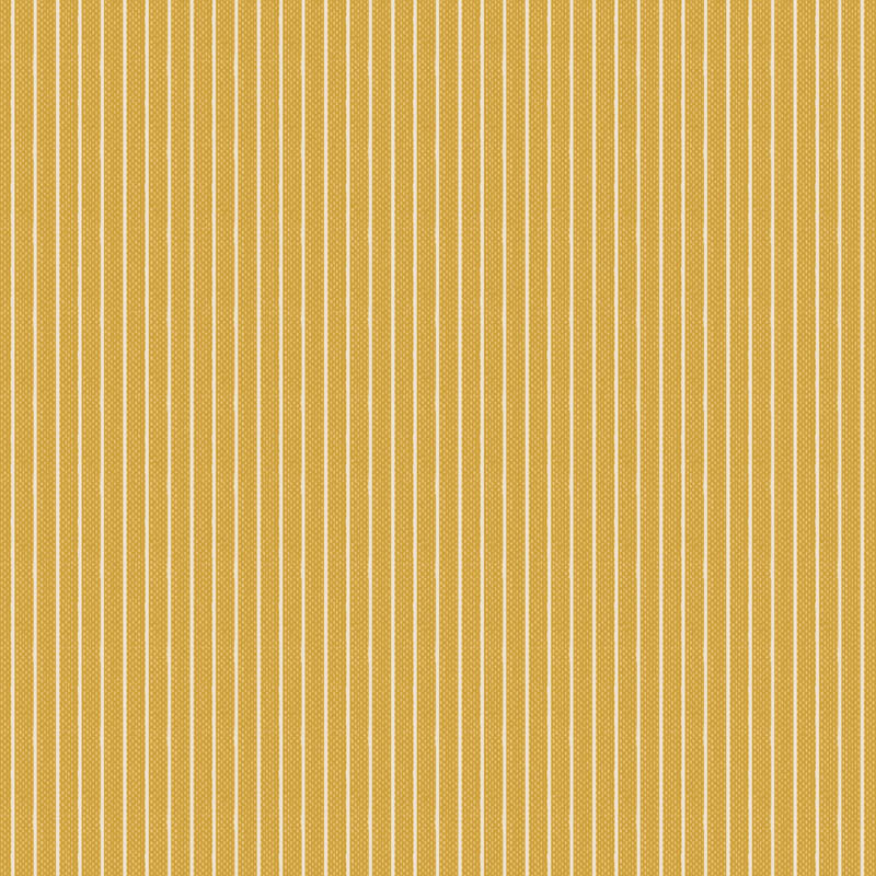 The Tilda fabric Creating Memories Spring fabric collection features this pattern Stripe Yellow, a design characterized by slender white lines on a bright yellow background. Part of the "Spring and Easter Pastels" colorway this woven fabric is intended as a versatile basic for quilting and seasonal crafts. 