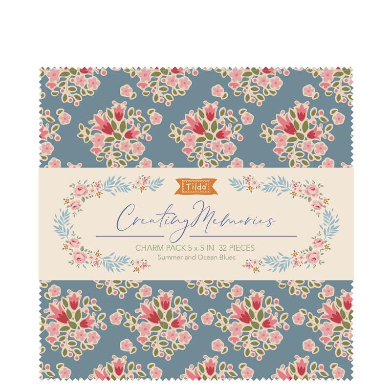 Tilda''s Creating Memories Collection SUMMER 5" Charm Pack includes 32 pieces (each pattern twice), 100% cotton prints and wovens. The Summer and Ocean Blues prints contain an array of blue fabrics. In addition to Summer projects, this collection can be used all year around for any project.