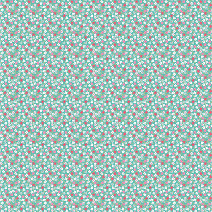 fabric pattern Wild Phlox: A beautiful, flirty floral design. Available in Aqua, Pink, and Red colorways from the The Smitten Chicken collection by Lori Woods for Poppie Cotton is a cheerful, countryside-inspired fabric line. It features a lively color palette of red, pink, aqua, and white. It is ideal for quilts, kitchen projects, tea towels, and aprons