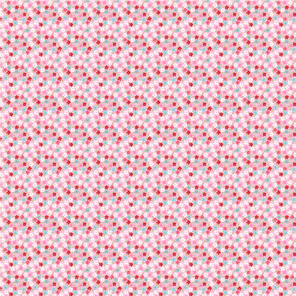 fabric pattern Wild Phlox: A beautiful, flirty floral design. Available in Aqua, Pink, and Red colorways from the The Smitten Chicken collection by Lori Woods for Poppie Cotton is a cheerful, countryside-inspired fabric line. It features a lively color palette of red, pink, aqua, and white. It is ideal for quilts, kitchen projects, tea towels, and aprons