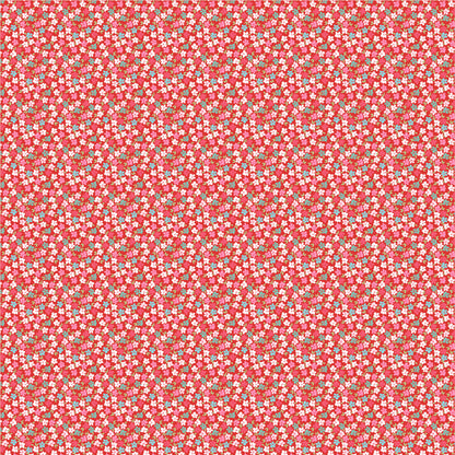 fabric pattern Wild Phlox: A beautiful, flirty floral design. Available in Aqua, Pink, and Red colorways from the The Smitten Chicken collection by Lori Woods for Poppie Cotton is a cheerful, countryside-inspired fabric line. It features a lively color palette of red, pink, aqua, and white. It is ideal for quilts, kitchen projects, tea towels, and aprons