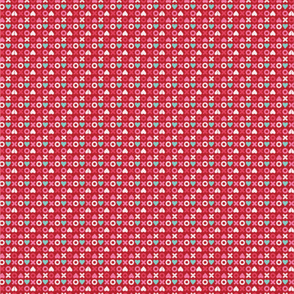 fabric pattern The XOXO Pattern features a charming, repeating typographic or geometric design of X's (for hugs) and O's (for kisses), perfectly capturing the "smitten" and romantic-vintage vibe of the The Smitten Chicken collection by Lori Woods for Poppie Cotton is a cheerful, countryside-inspired fabric line. It features a lively color palette of red, pink, aqua, and white. It is ideal for quilts, kitchen projects, tea towels, and aprons