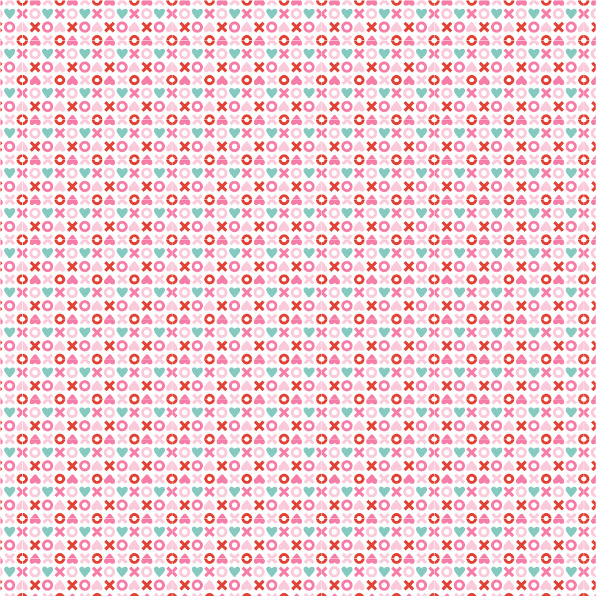 fabric pattern The XOXO Pattern features a charming, repeating typographic or geometric design of X's (for hugs) and O's (for kisses), perfectly capturing the "smitten" and romantic-vintage vibe of the The Smitten Chicken collection by Lori Woods for Poppie Cotton is a cheerful, countryside-inspired fabric line. It features a lively color palette of red, pink, aqua, and white. It is ideal for quilts, kitchen projects, tea towels, and aprons