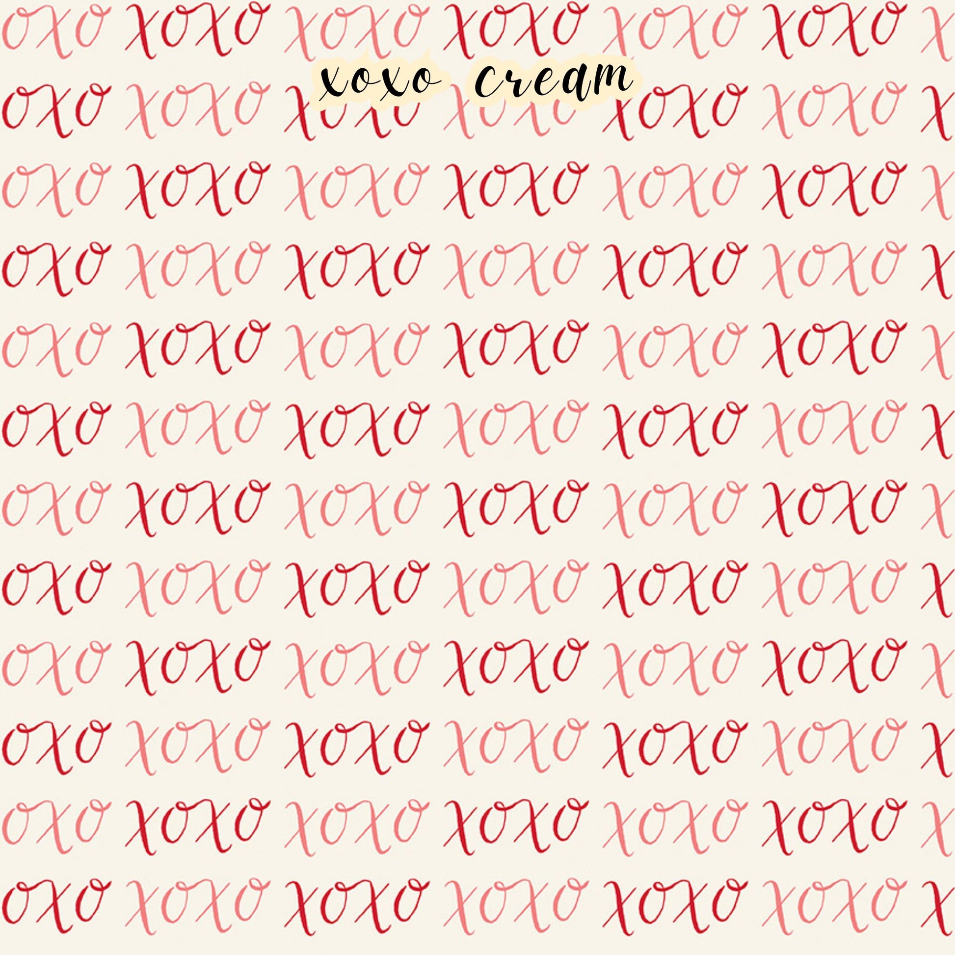 The Letters to Cupid fabric collection, the XoXo creme pattern features red and pink XO's on a creme colored background. This 100% cotton quilting fabric is 43"/44" wide and is suitable for quilting, apparel, and home decor.