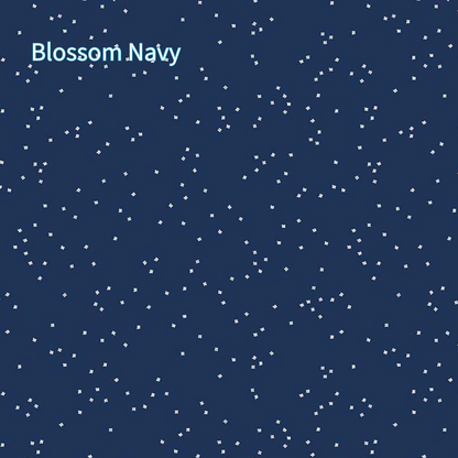 Navy blue background with white star pattern and 'Blossom Navy' text.