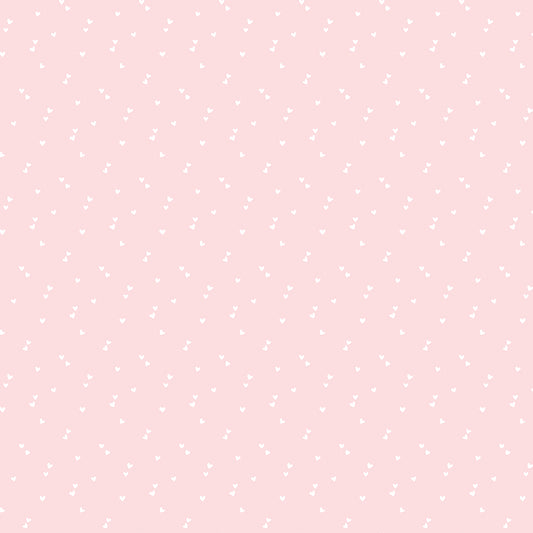 cotton fabric Pink background with small white heart patterns