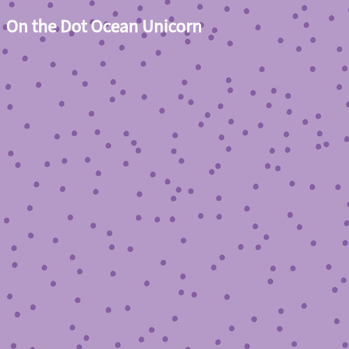 cotton fabric pattern lilac with Purple polka dot pattern name  On the Dot Ocean Unicorn at the top.