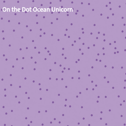 cotton fabric pattern lilac with Purple polka dot pattern name  On the Dot Ocean Unicorn at the top.